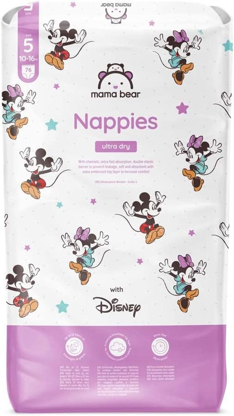 Couches Mama Bear Disney Ultra Dry taille 4 (8-14 kg), blanches, 84 pièces (1 paquet) Naty Shop taille 5 (10-16 kg) paquet unique