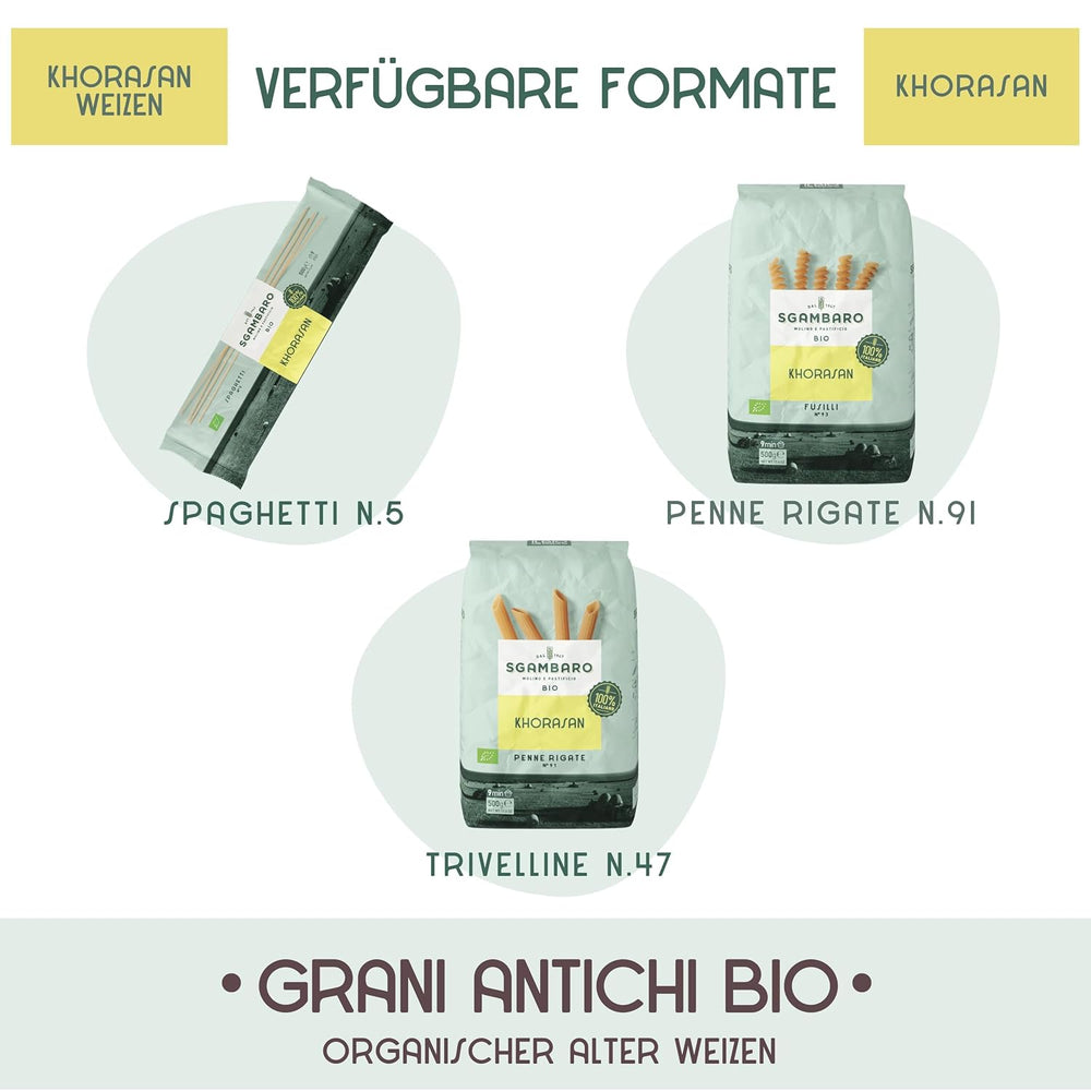 Pâtes spaghetti bio no. 5 - 500g de blé Khorasan – Blé ancien, riche en protéines, cultivé 100% italien – Polyvalent en cuisine et riche en nutriments