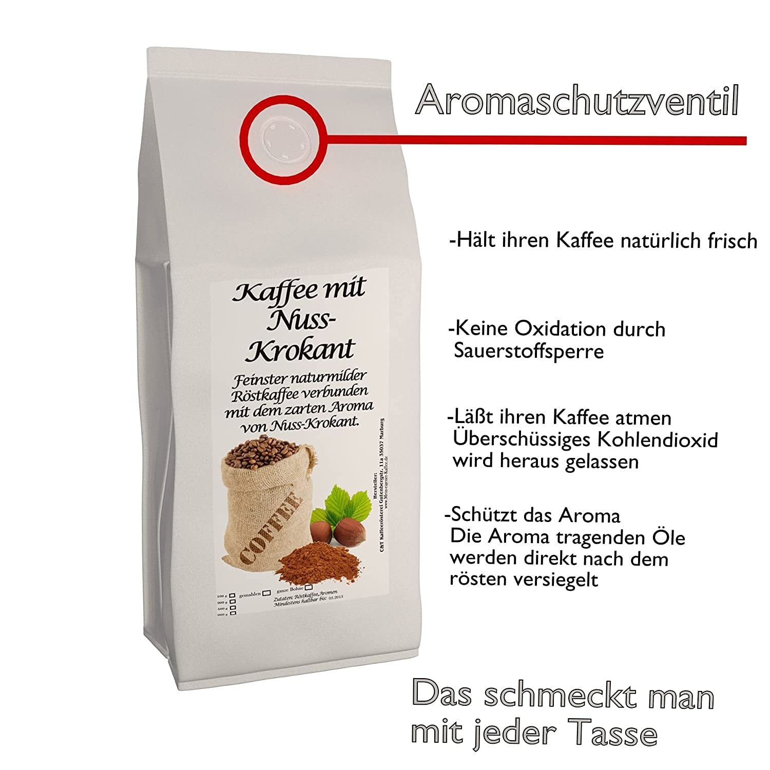 4 x 500g de leckere, nutige Aromakaffee Sorten - Kaffee mit Haselnuss, Macadamia, Nuts-Krokant, Amaretto (Gemahlen)