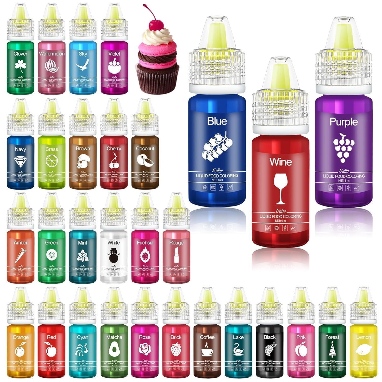 Colorant alimentar - 20 de culori x 10 ml coloranți alimentari lichizi pentru prăjituri, copt, fursecuri, macaroane - Colorant alimentar concentrat fără zahăr pentru decorarea torturilor, băuturi, ouă de Paște, slime DIY