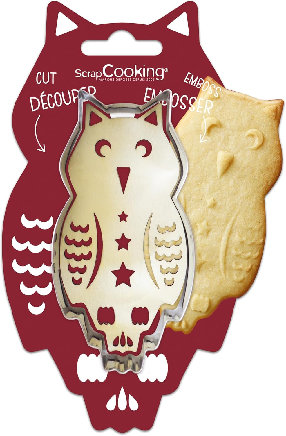 ScrapCooking 2103 Emporte-pièce et gaufreur en bois de hibou - Emporte-pièce en relief en acier inoxydable - Ustensiles de cuisson sablés - Sorcière, Sorcière - 2103