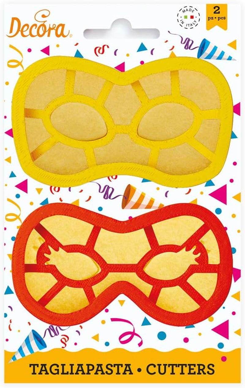 0255136 Ensemble de moules à biscuits avec masque de carnaval, L'ensemble idéal pour réaliser des décorations en fondant ou en caoutchouc, Fabriqué en Italie, Design original. Paquet de 2 pièces.