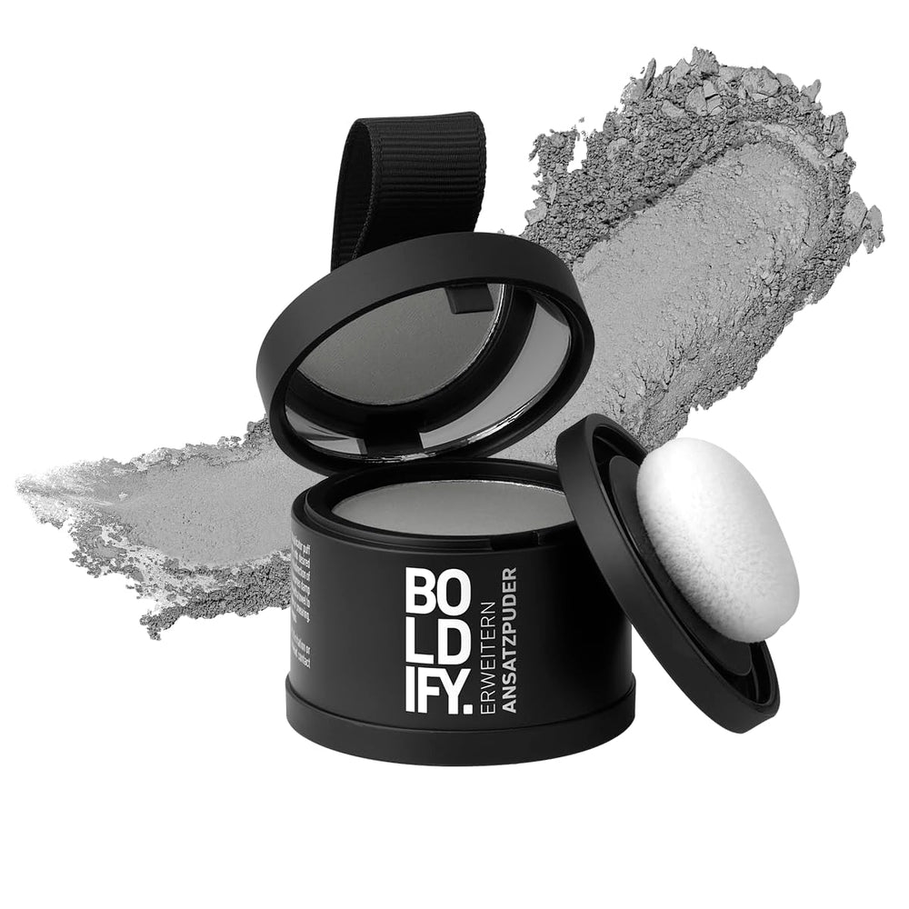 BOLDIFY Root Powder 4g - Correcteur de cheveux épaississant pour femmes et hommes 48h Couverture grise Maquillage imperméable pour dissimuler les racines (Noir) Naty Shop Teinture pour cheveux Gris 4G (1 paquet)