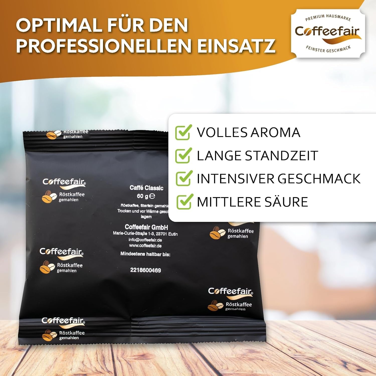 Café filtré Coffeefair Caffe Classic 80 x 60 g de café moulu, qualité gastronomique, légèrement torréfié, équilibré et corsé, pour expressos à café filtré