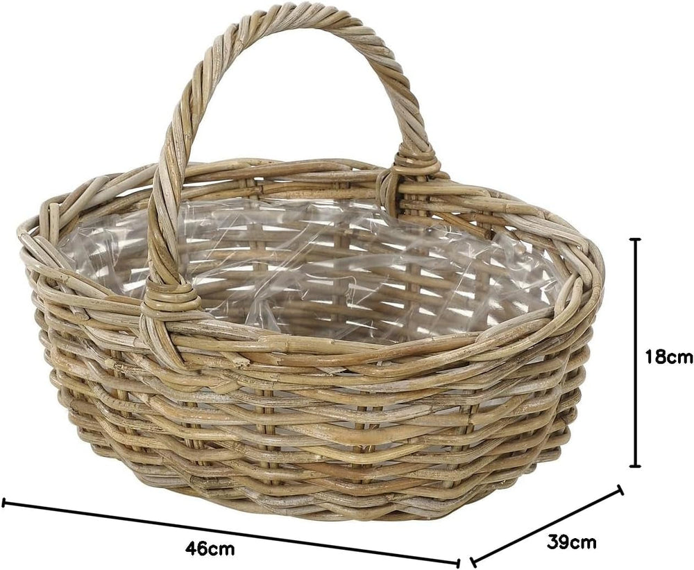 Panier à fleurs en rotin Dehner avec anse, env. 46 x 39 x 18 cm, tissu rotin, gris/marron