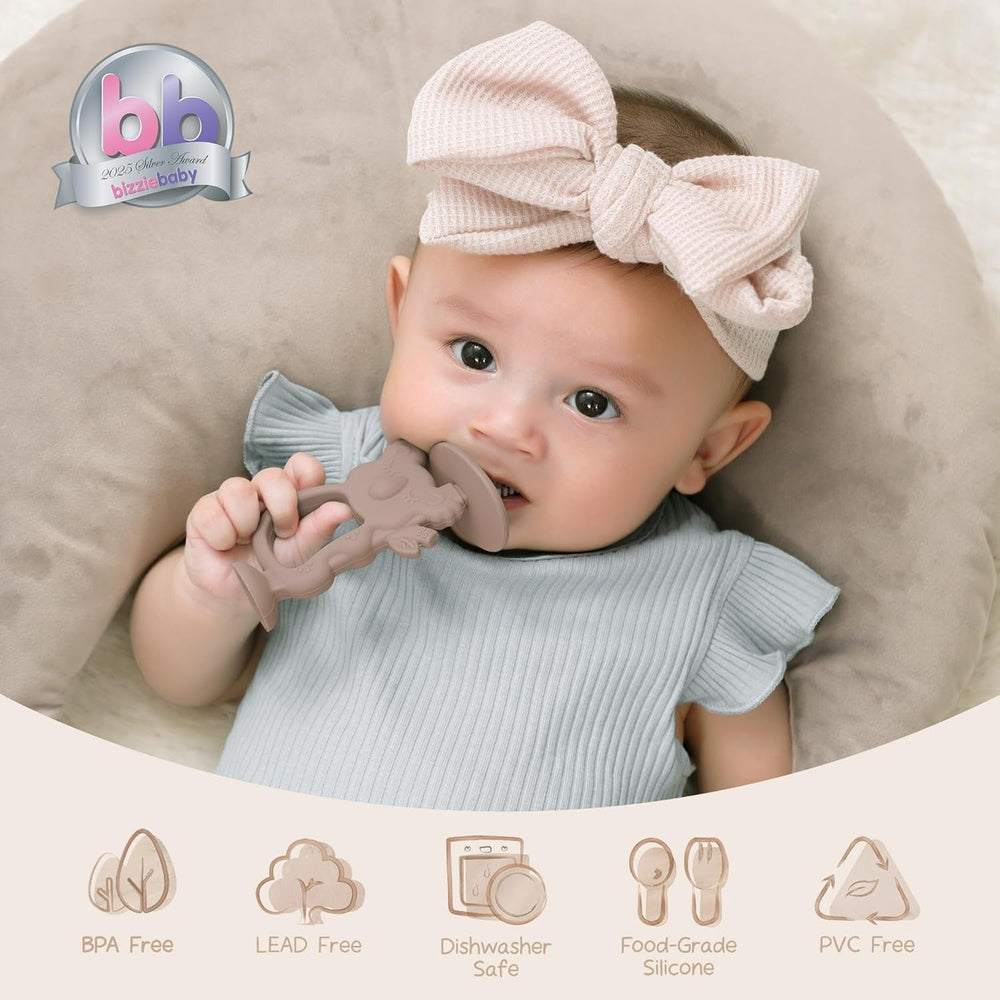Moonkie Jouet de dentition en silicone sans BPA, brosse à dents pour bébé avec ventouse et rotation à 360°, idéale pour les bébés de 6 à 12 mois