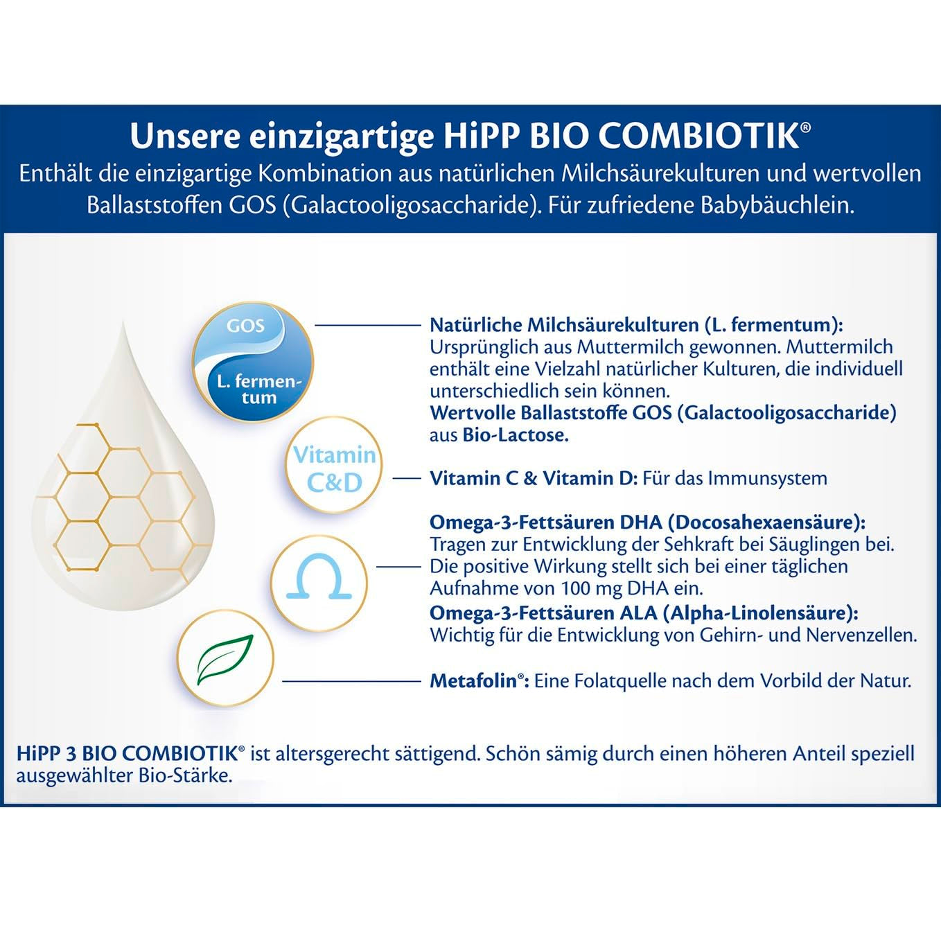 HiPP 3 Bio Combiotik (4 x 600g), lait de suite dès 10 mois, avec cultures naturelles d'acide lactique, vitamines C et D, GOS, Oméga-3 (DHA, ALA), de la meilleure qualité biologique