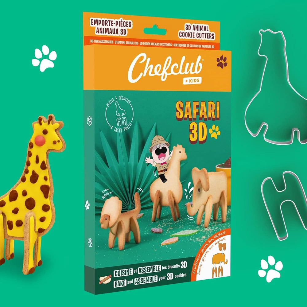 Chefclub Kids - Formes de biscuits Safari 3D - Créez des biscuits originaux avec vos enfants - Lion, Éléphant, Girafe