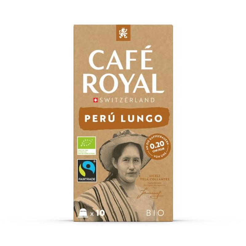 Café Royal Peru Lungo Bio – Capsules de café compatibles Nespresso®, 100% Arabica du Pérou, crémeux, Intensité 5/12, Commerce équitable, 100 capsules