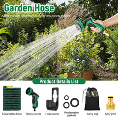 Tuyau d'arrosage flexible vert de 30 m/100 pieds avec buse de pulvérisation et connecteurs en laiton de 3/4" et 1/2" 10 fonctions Tuyau d'eau extensible 3 fois extensible sans pli pour sol de jardin, terrasse, voiture