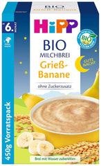 Bouillie de lait biologique Hipp sans sucre ajouté, semoule et banane, emballage de conservation (4X450 grammes) Mère et Enfant Naty Shop 4 x 450 grammes Gris aux bananes