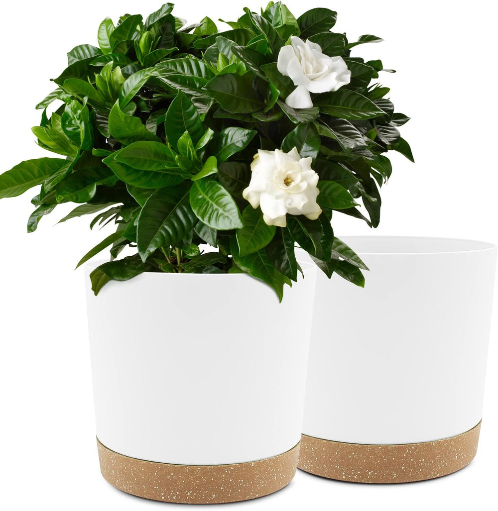 Lot de 2 pots de fleurs de 12,7 cm, pots de fleurs d'intérieur avec trous de drainage et base amovible, soucoupes décoratives modernes pour jardinières d'extérieur (blanc 12,7 cm)