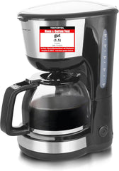 Emerio CME-122933, Cafetière filtre, 1,25 L pour jusqu'à 10 tasses de café frais, filtre amovible permanent, fonction anti-goutte, carafe en verre, arrêt automatique, 1000 watts, noir/argent