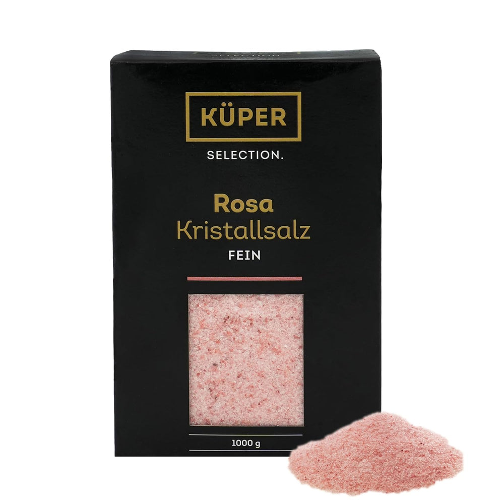Küper Selection 1000g Salz Kristalls rosa fein - rosa Speisesalz zum Würzen und Verfeinern - 100% natürliches Salz