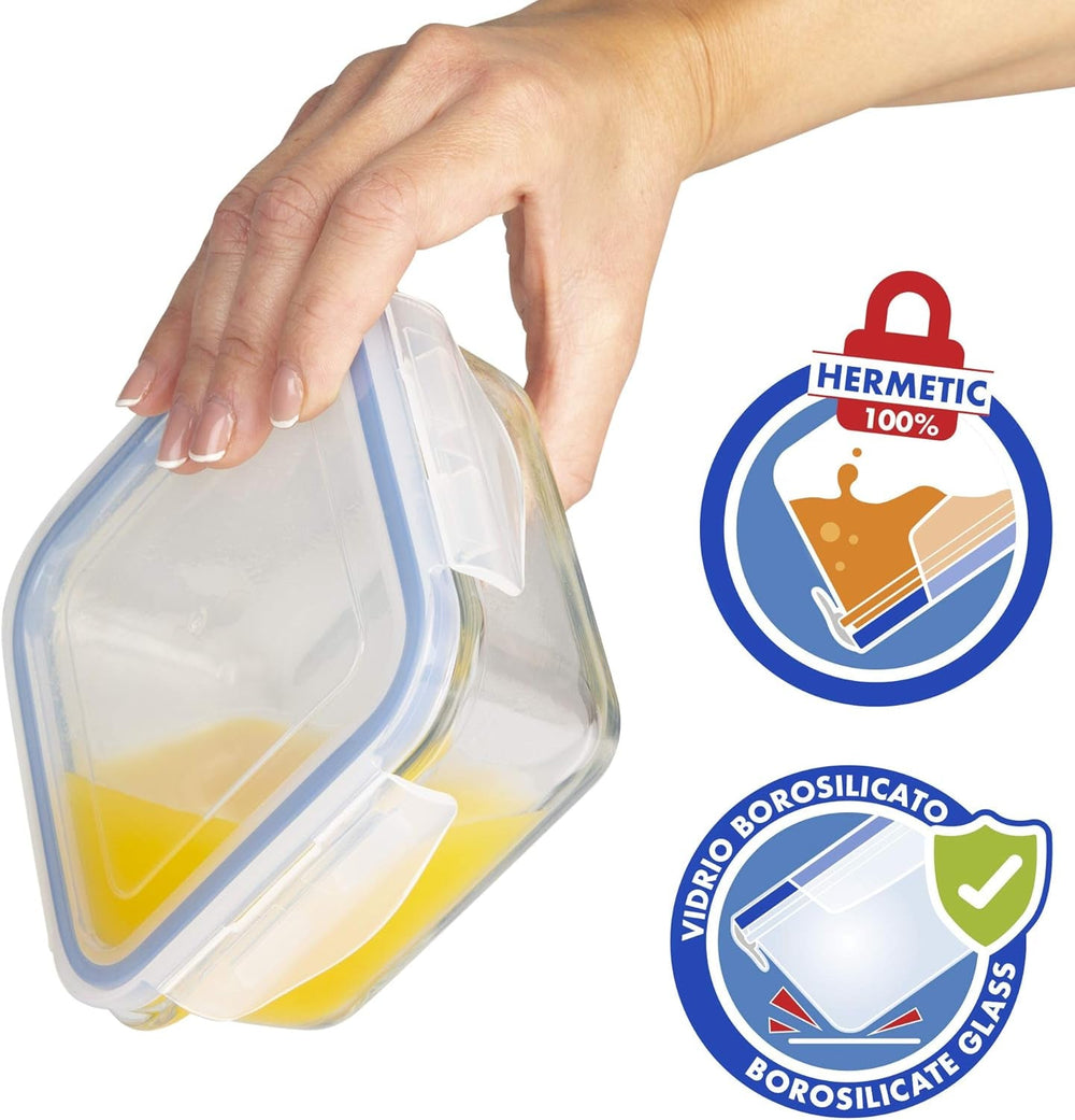 Max Home Lot de 8 récipients hermétiques en verre pour micro-ondes Boîte à lunch en verre Récipients alimentaires refermables 550 ml Couvercles transparents Récipients alimentaires (16538) Boîtes de conservation des aliments Naty Shop