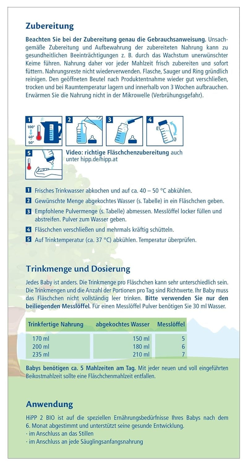HiPP 2 Lait de suite Bio (4 x 600g), dès 6 mois, avec Oméga-3 (DHA, ALA), calcium et amidon bio facile à préparer, de la meilleure qualité bio