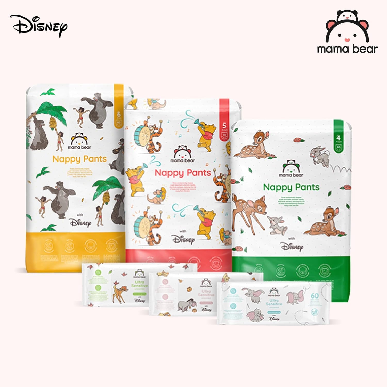 Marque Amazon : Couches Mama Bear Disney, taille 5 (12-17 kg) – Boîte mensuelle, blanche, 140 pièces (2 paquets de 70)