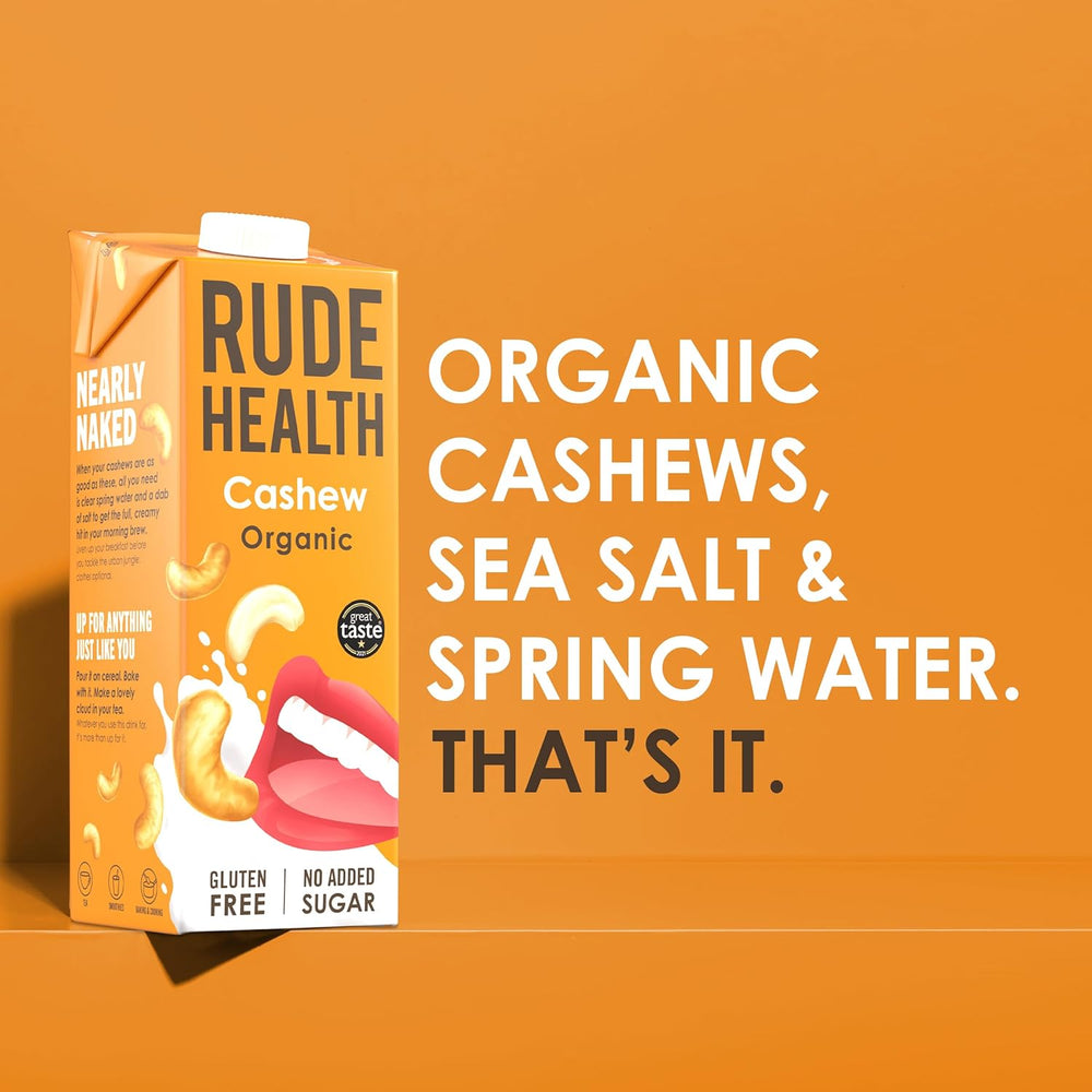 Rude Health 6 x 1 Litre Bio-Cashew-Drink, 100% naturel Bio-Getränk, sans gluten, sans gluten, preisgekrönt, sain et végétalien, 100% emballage recyclable