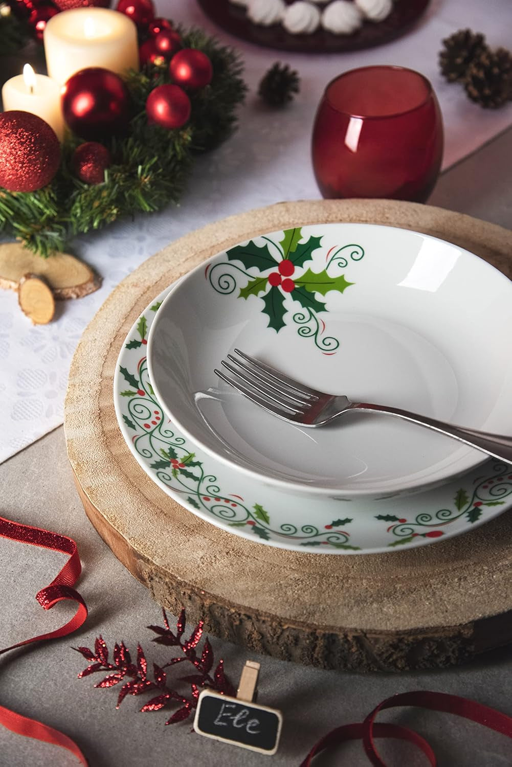 Excelsa 64134 Christmas Holly Tellerservice, 18-Teilig, Porzellan, Weiß Seturi vesela masa Naty Shop