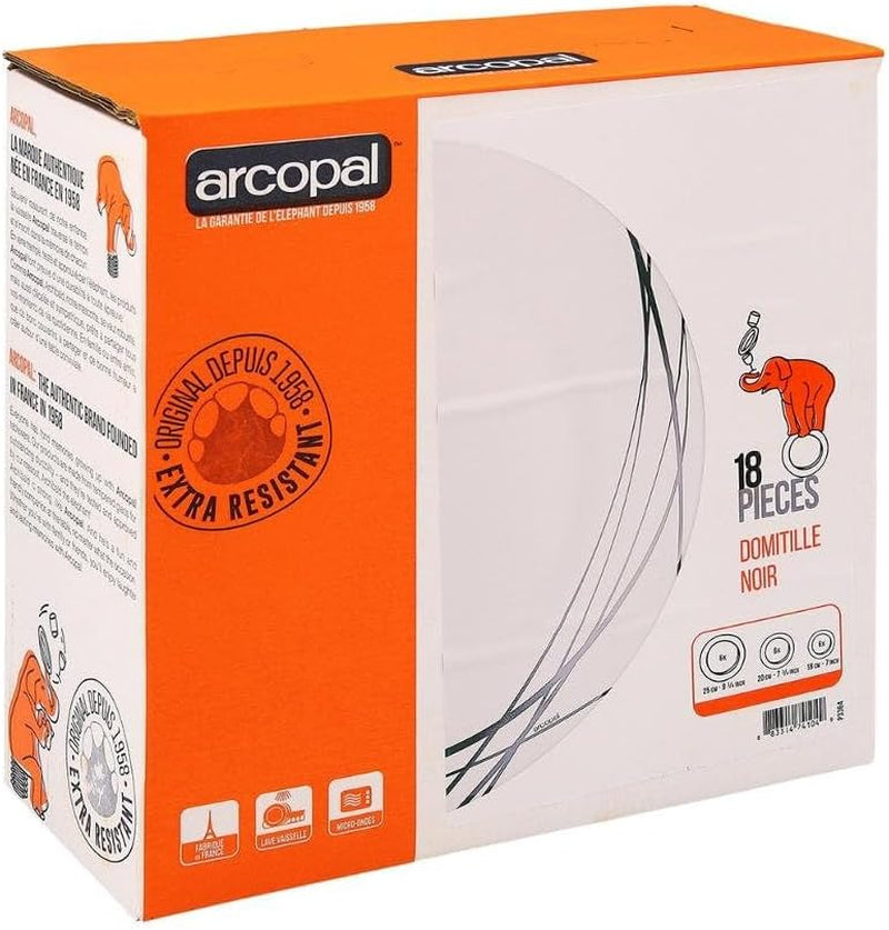 Service de table en verre opale extra résistant pour 6 personnes, sans BPA, 18 pièces