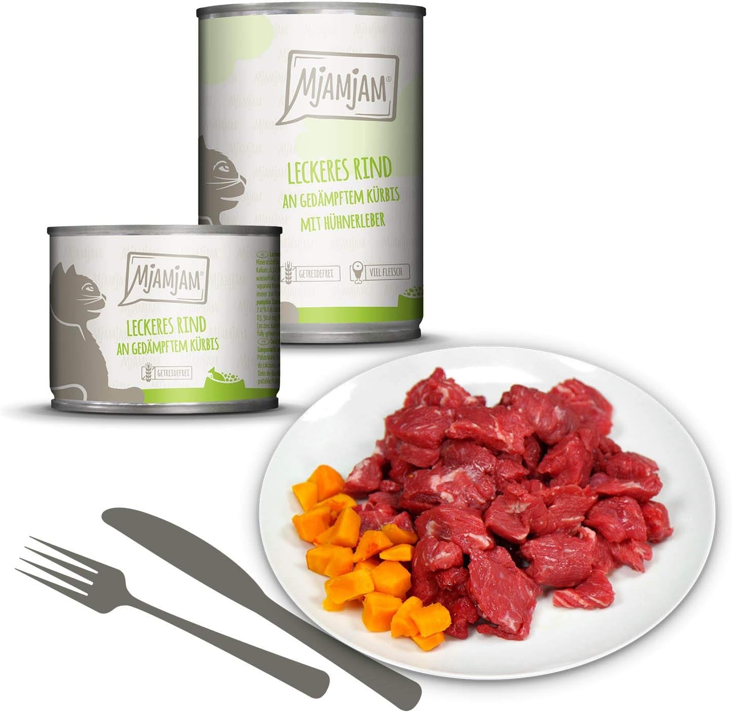 MjAMjAM - Nourriture humide de qualité supérieure pour chats - Pack mixte I - Poulet, bœuf, cœurs, paquet de 6 (6 x 200 g), sans céréales avec viande supplémentaire