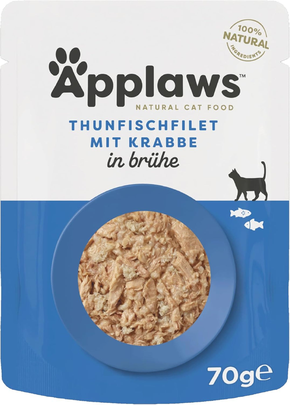 Applaws 100% Natural Nassfutter for Katzen, Thunfischfilet mit Krabben in Brühe - Packung mit 12 x 70g Beuteln