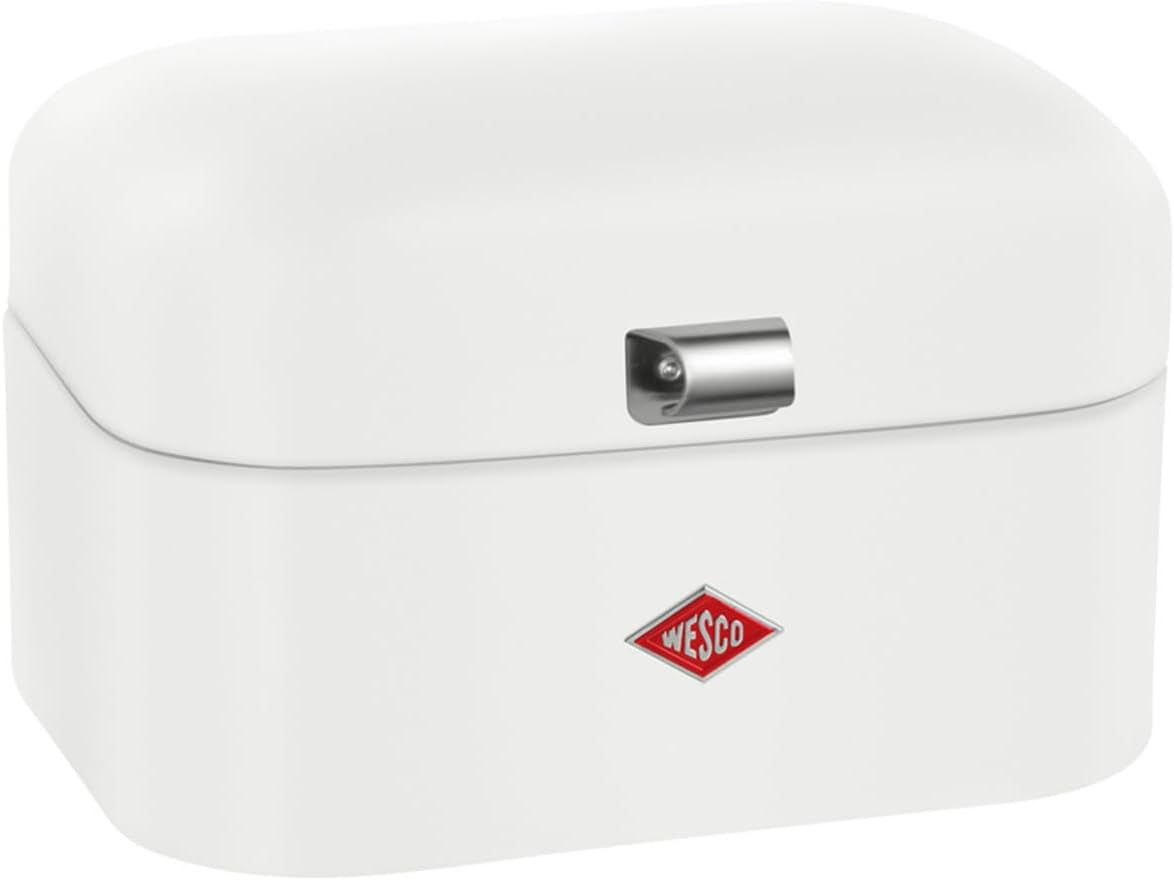 WESCO Boîte à pain simple Grandy en vert menthe, tôle d'acier enduite de poudre, trous d'aération et poignée robuste, boîtes de conservation des aliments Naty Shop blanc mat
