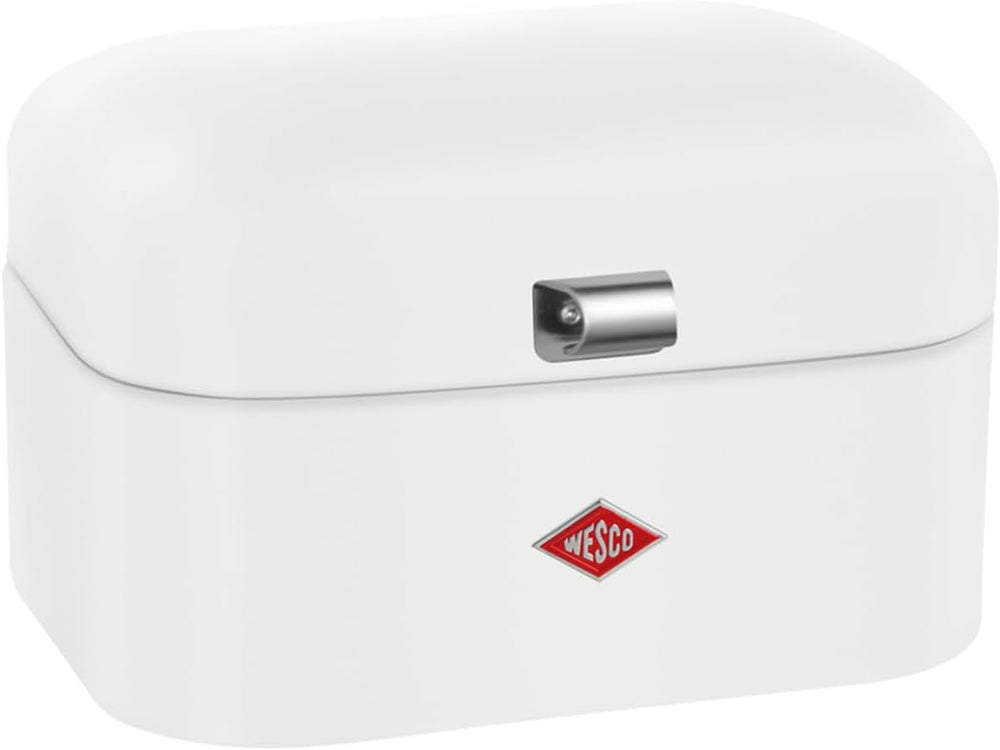 WESCO Boîte à pain simple Grandy en vert menthe, tôle d'acier enduite de poudre, trous d'aération et poignée robuste, boîtes de conservation des aliments Naty Shop blanc mat
