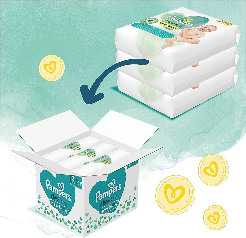 Ensemble de couches Harmonie Baby taille 2 (4-8 kg, 240 pièces) BOITE MENSUELle et Harmonie Aqua Baby Wet Wipes Box 720 Wipes (15 x 48), Baby Essentials