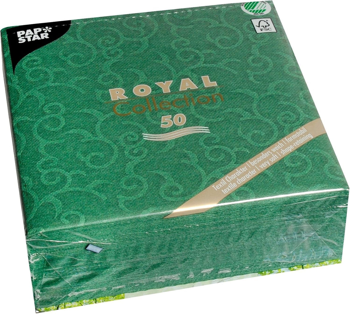 Papstar, 50 serviettes "Collection ROYAL" pli 1/4 40 Cm X 40 Cm vert foncé "Casali", #84884
