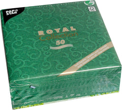 Papstar, 50 serviettes "Collection ROYAL" pli 1/4 40 Cm X 40 Cm vert foncé "Casali", #84884