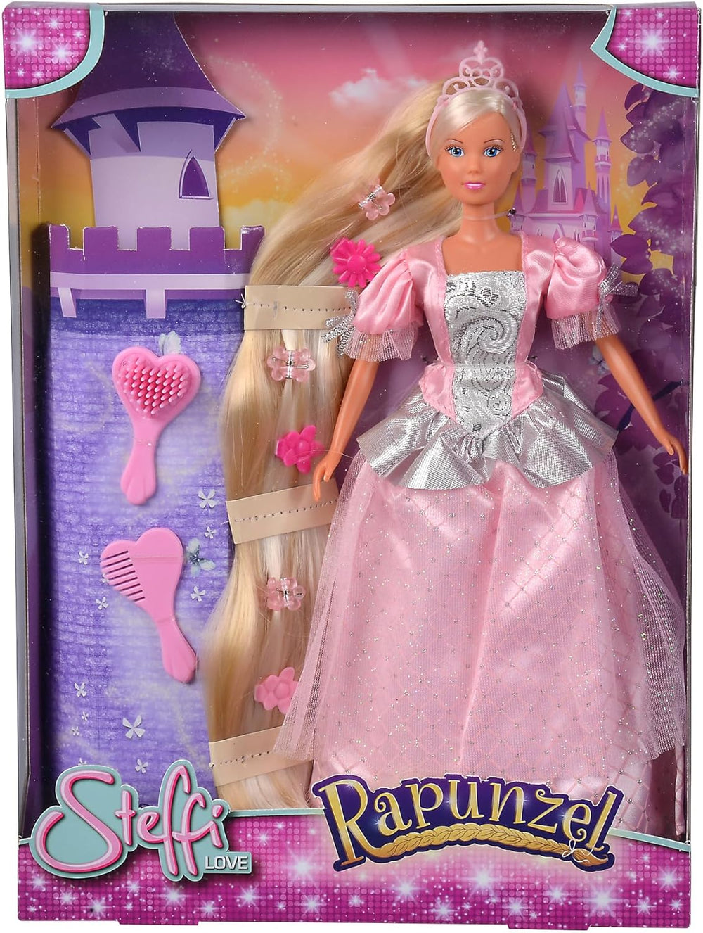 Simba 105738831 - Steffi Love Raiponce, Steffi en princesse de conte de fées, avec cheveux extra longs, avec pinces à cheveux, brosse et peigne, poupée mannequin, 29 cm, pour enfants à partir de 3 ans