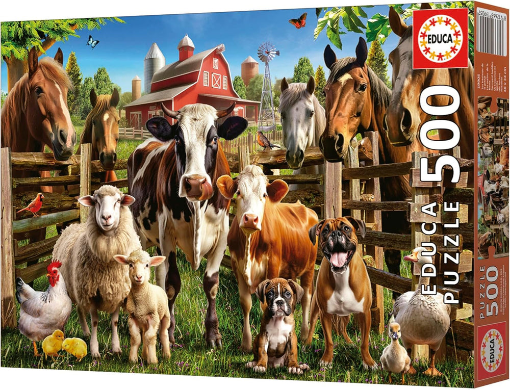 Educa - Puzzle de 500 pièces pour adultes | Animaux de ferme coquins. Dimensions : 48 X 34 cm. Comprend de la colle pour puzzle Fixpuzzle. Depuis 11 ans (19905) Puzzle Naty Shop