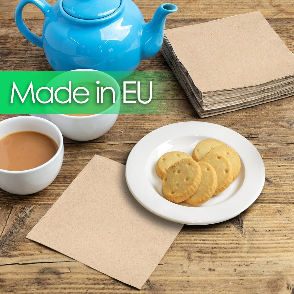 Type de table | Lot de 100 serviettes en papier recyclé souple marron, jetables, pour fête, adaptées à un usage quotidien, kraft écologique, non blanchi, compostables, fabriquées dans l'UE, 2 épaisseurs, 33 cm