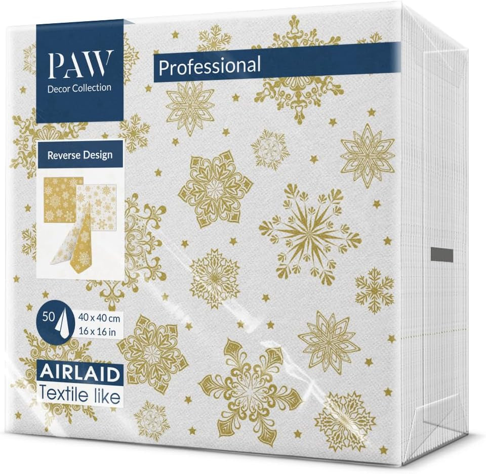 PAW - Serviettes Airlaid (40 x 40 cm) I 50 pièces I Parfaites pour Noël, l'hiver, les vacances I Décorations de table pour le réveillon de Noël I Serviettes en tissu Airlaid Branches d'hiver I Branches d'hiver
