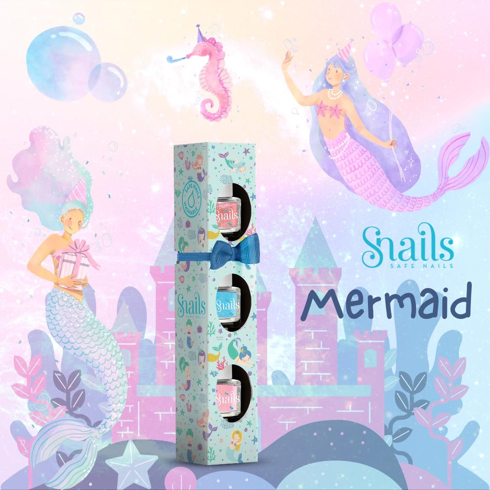 Snails Kids Coffret cadeau de vernis à ongles 510407, mini sirène 3 x 5 ml, à base d'eau, lavable, sûr, végétalien