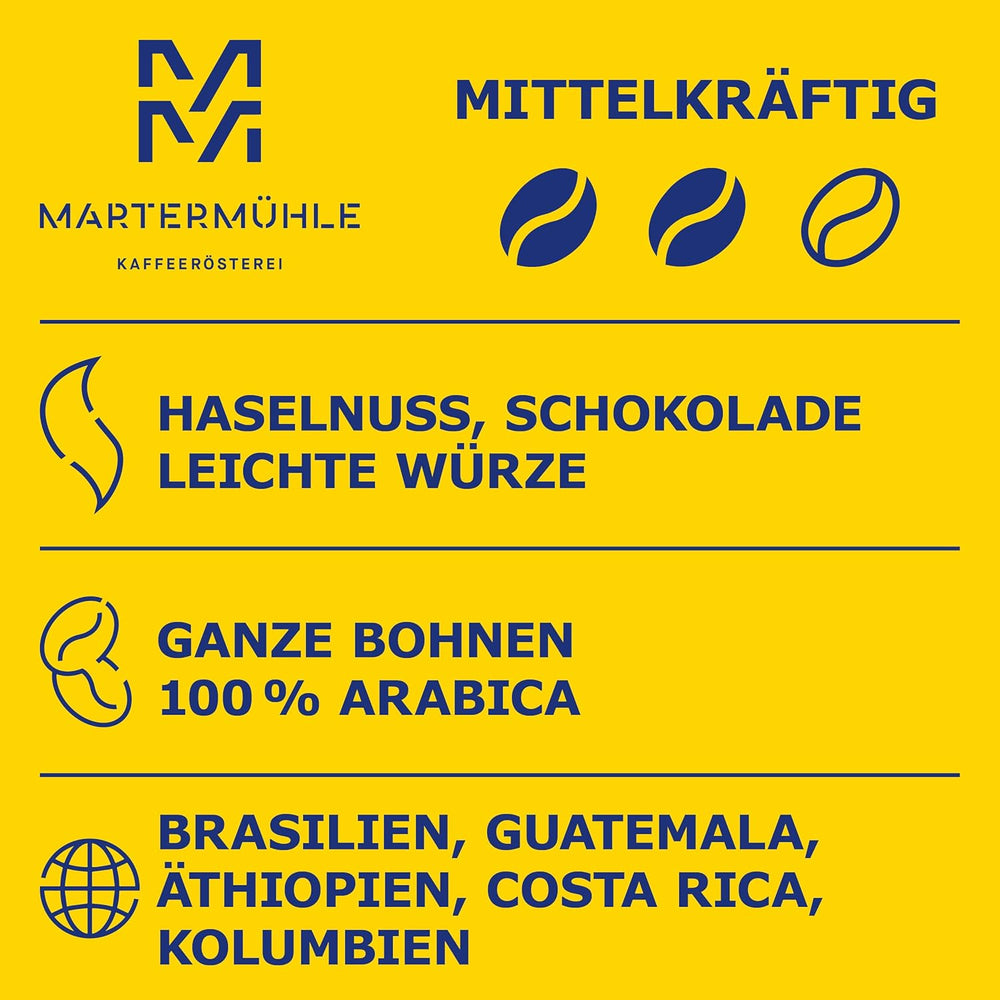 Martermühle Aßlinger Mischung Kaffeebohnen 1kg I Arabica I Saveurs : Haselnuss, Leichte Würze, Schokolade I Ganze Kaffee-Bohnen schonend geröstet, säurearm