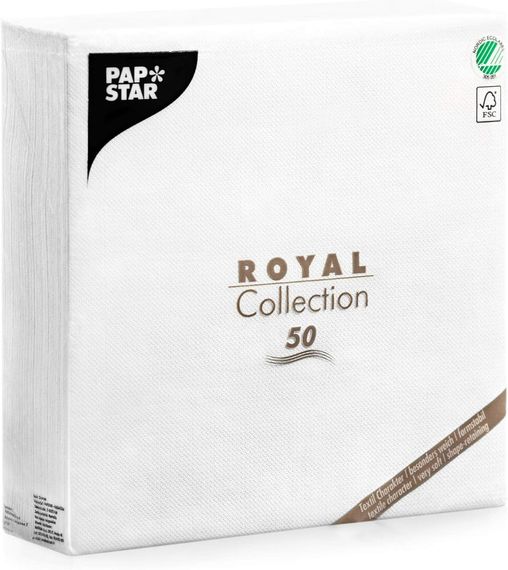 Papstar, 50 șervețele "ROYAL Collection" 1/4-fold 48 Cm X 48 Cm Alb, #11577