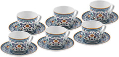 KARACA Beylerbeyi - Ensemble de 12 tasses à café turques, 6 tasses à expresso en porcelaine avec soucoupes, ensemble de tasses à expresso de 80 ml, design traditionnel - Bleu