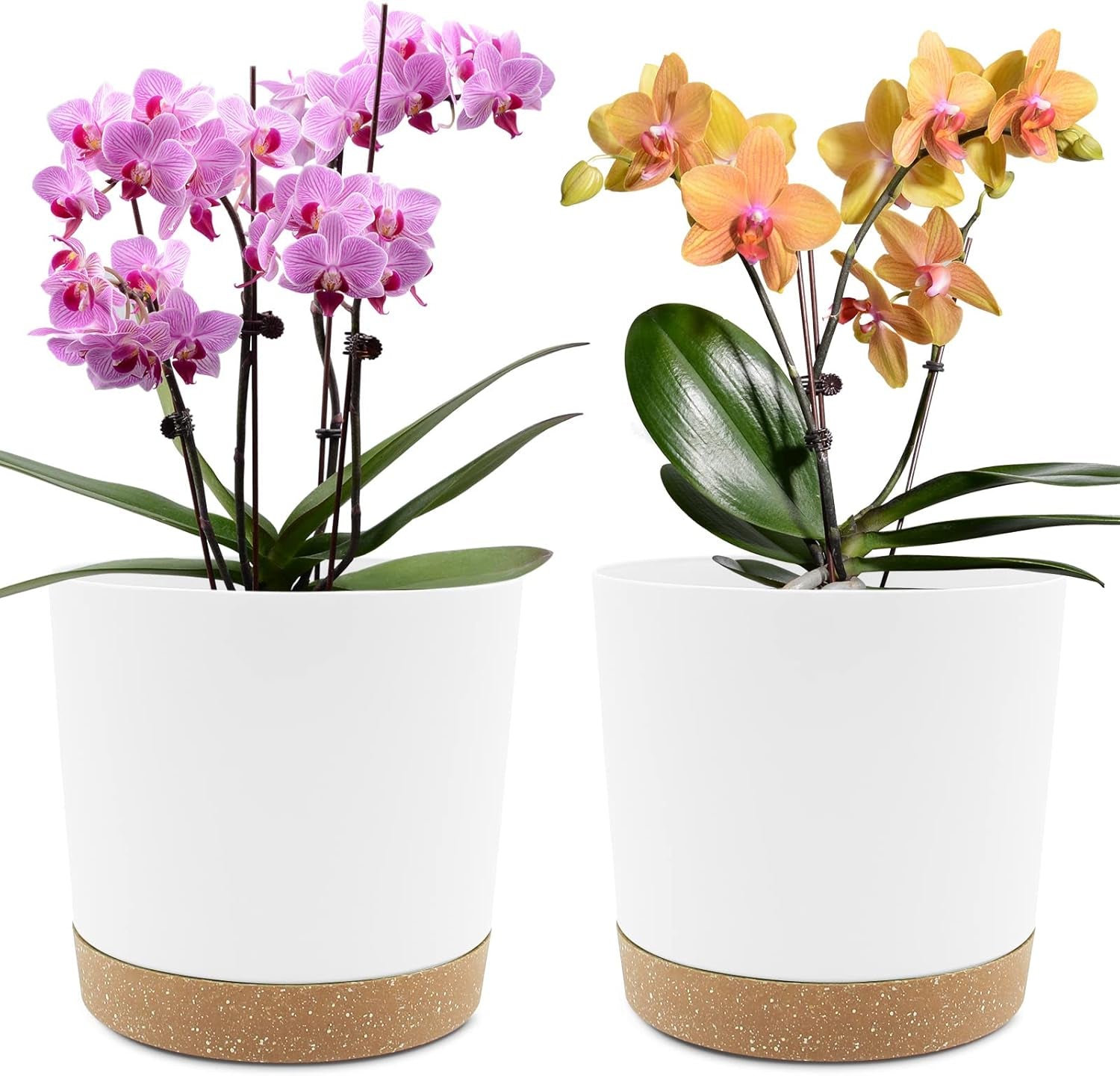 Lot de 2 pots de fleurs de 12,7 cm, pots de fleurs d'intérieur avec trous de drainage et base amovible, soucoupes décoratives modernes pour jardinières d'extérieur (blanc 12,7 cm)