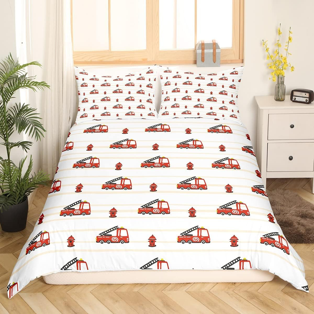Jungen Cartoon Auto Bedtuchen Set 135X200,Kinder Bau Fahrzeuge Tröster Abdeckung Für Kind Kleinkind Teens,Dinosaurier Bettbezug,Traktor Maschinerie Bagger Bettdecke Abdeckung,Lkw Autos Bedtuchen Naty Shop Multi 1 200*200+80*80*2