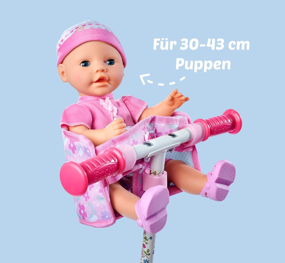 Simba 105560018 - Siège de vélo nouveau-né avec ceinture, accessoire de poupée, siège en tissu, ceinture de sécurité, guidon Velcro, pour poupées de 30 à 43 cm, à partir de 3 ans