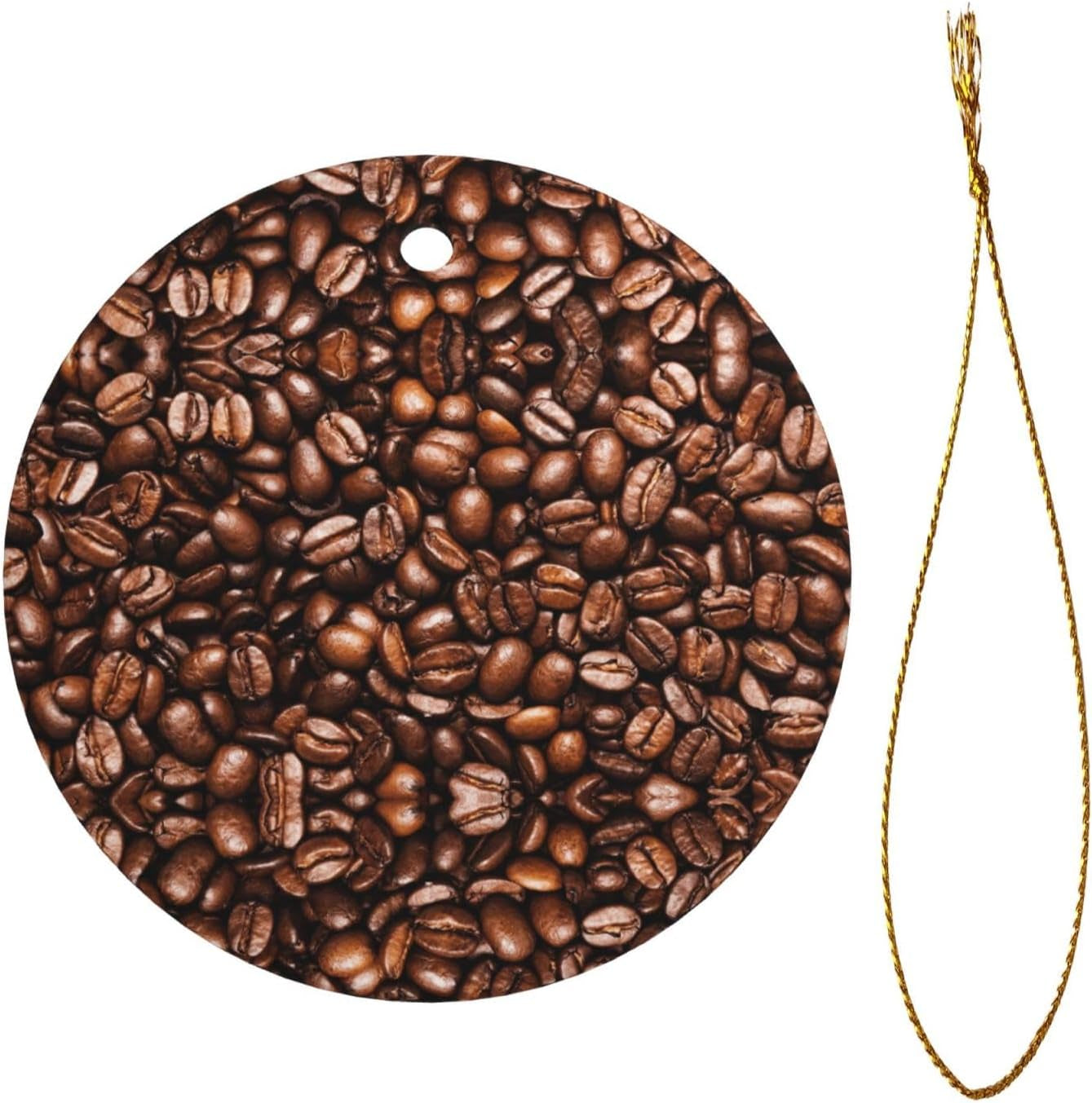 Grains de café torréfiés amusants, rond en céramique imprimé Double face avec ficelle dorée pour suspendre un décor festif pour la maison et le bureau