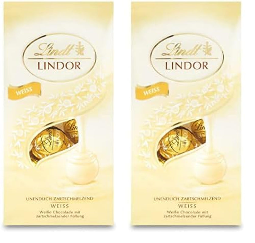 Boules de chocolat blanc Lindt LINDOR | Sachet de 137g | Env. 10 boules de chocolat blanc fourrées fondantes | Coffret cadeau chocolat | Coffret Cadeau Chocolat (Pack de 2)