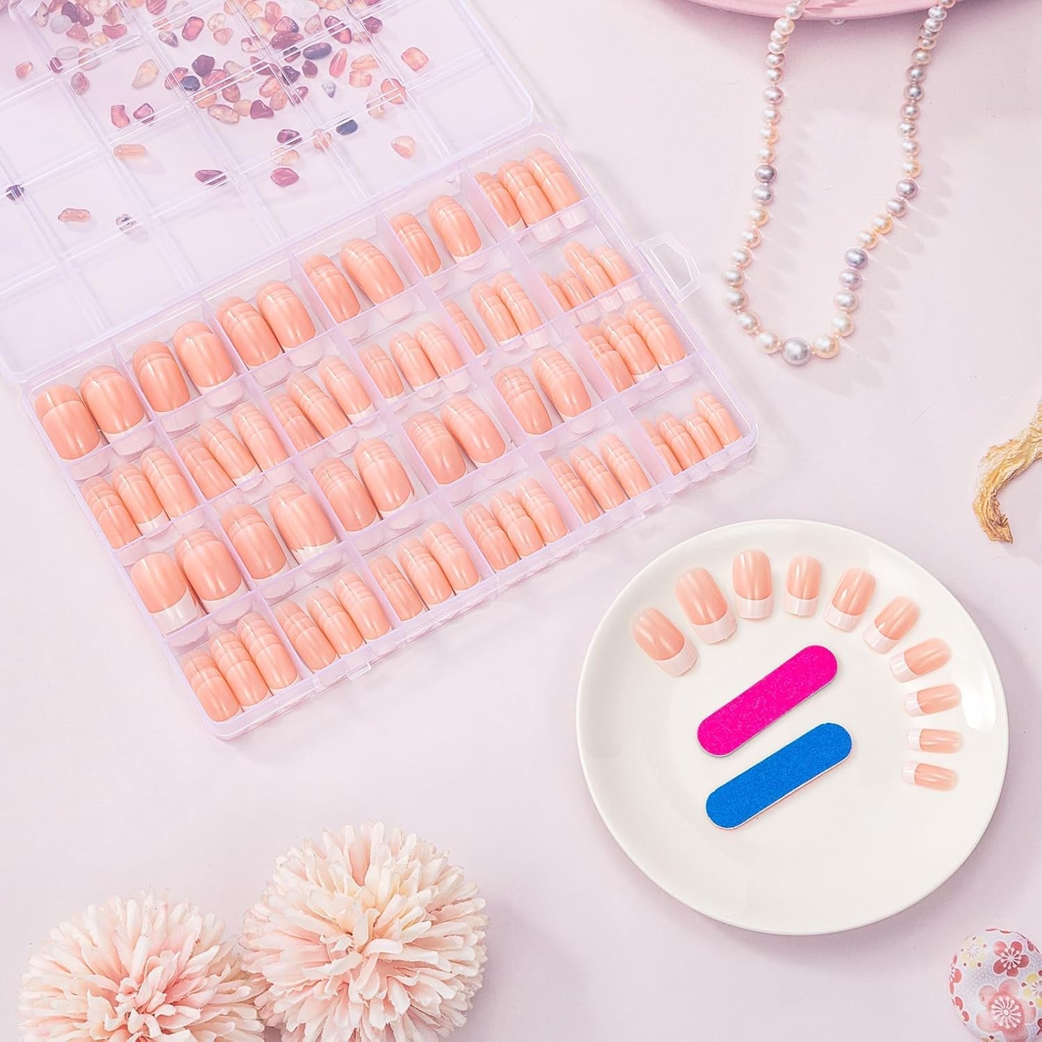 Faux ongles français rectangulaires moyens, 360 pièces, faux ongles naturels, à faire soi-même, avec lime à ongles, pour dames et femmes