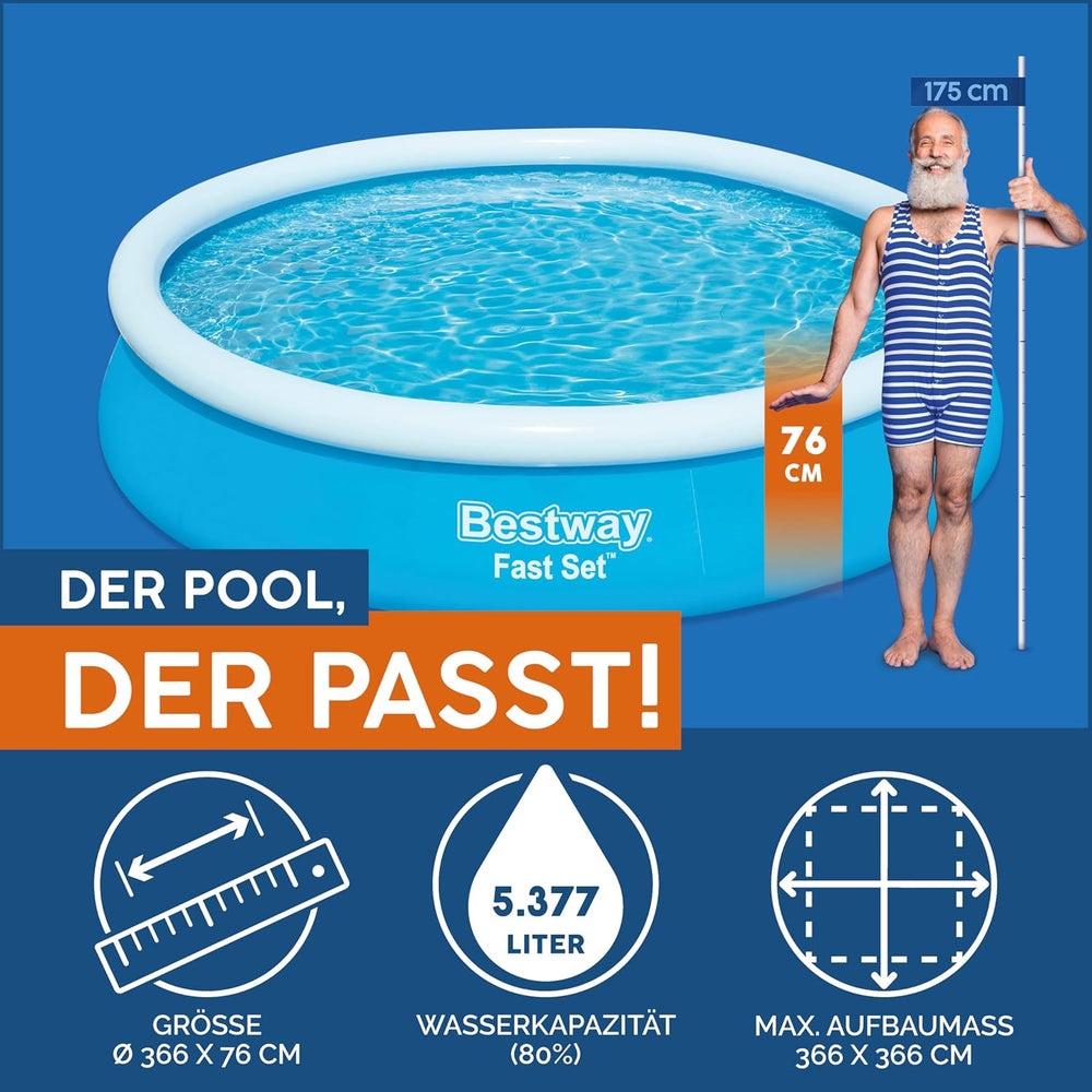 Piscine Bestway Fast Set, sans pompe, bleue, 366 x 76 cm, sans accessoires