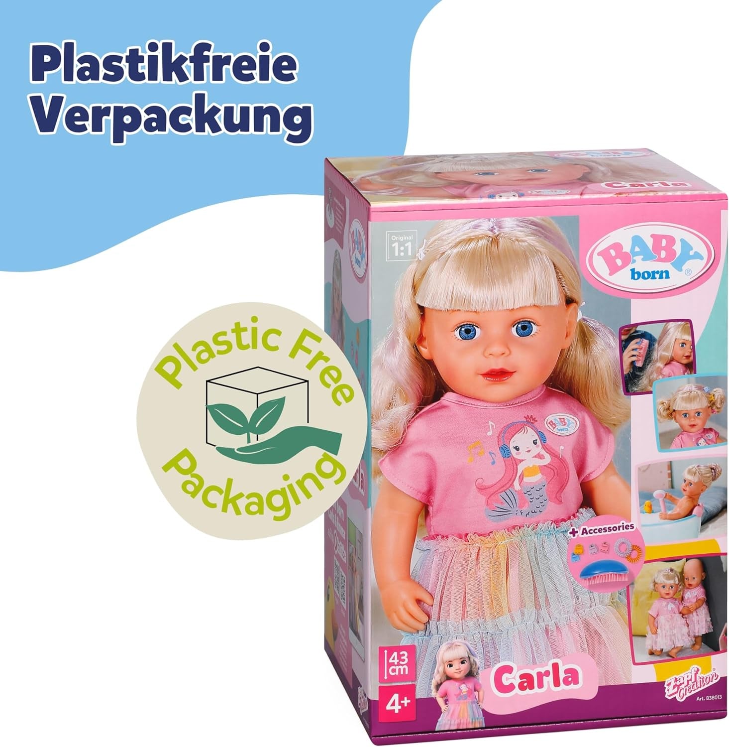 BABY born Carla - poupée de 43 cm - cheveux blonds de haute qualité avec mèches - pas besoin de piles - convient aux enfants à partir de 4 ans - comprend 7 accessoires, rose