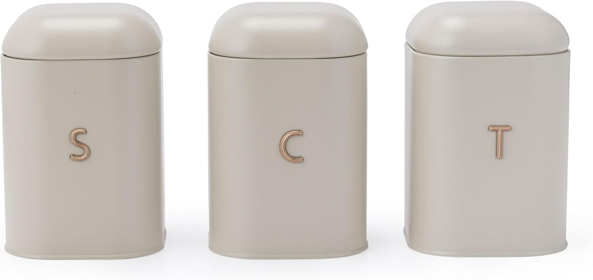 SALTER BW13729EU7 Ensemble de récipients pour thé, café et sucre – Conteneurs de rangement pour comptoir de cuisine, conteneurs de marquage en acier au carbone