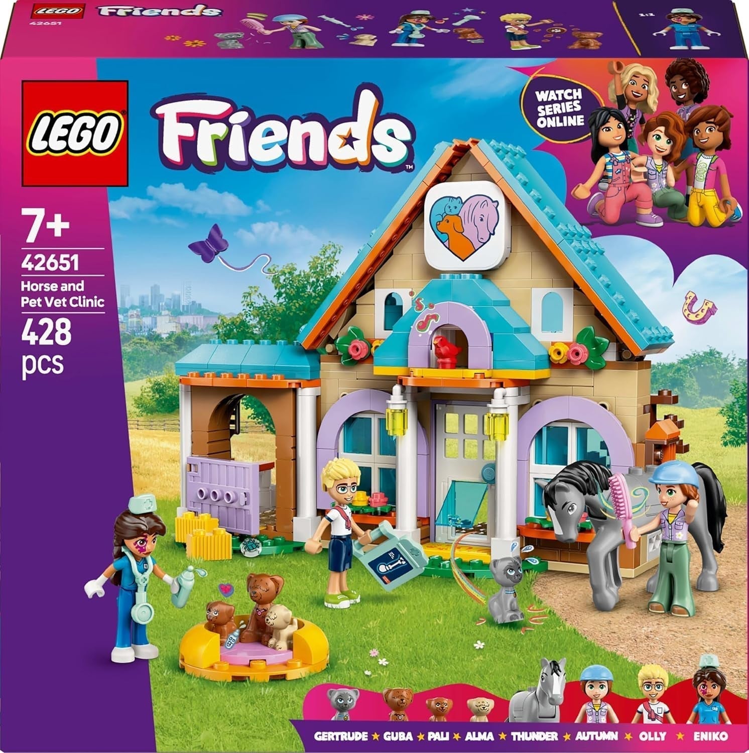 Cabinet vétérinaire LEGO Friends pour chevaux et animaux domestiques, ensemble de jeu et de construction pour un jeu de rôle imaginatif avec 3 figurines et 5 figurines d'animaux, idée cadeau pour les filles de 7 ans 42651 Ensembles de construction Besuche den LEGO-Store