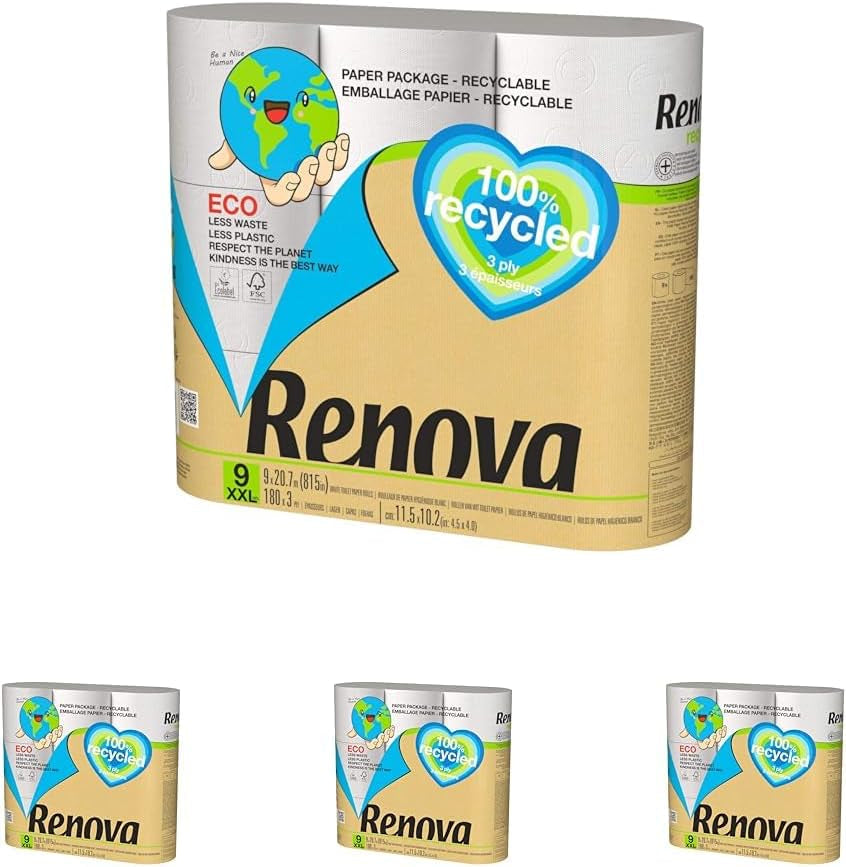 Papier toilette Renova 100% RECYCLÉ 9 rouleaux, blanc, normal